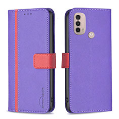 Leather Case Stands Flip Cover Holder B04F for Motorola Moto E40 Purple