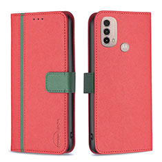 Leather Case Stands Flip Cover Holder B04F for Motorola Moto E40 Red