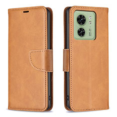 Leather Case Stands Flip Cover Holder B04F for Motorola Moto Edge (2023) 5G Light Brown