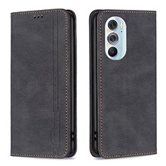 Leather Case Stands Flip Cover Holder B04F for Motorola Moto Edge 30 Pro 5G Black