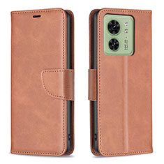 Leather Case Stands Flip Cover Holder B04F for Motorola Moto Edge 40 5G Brown