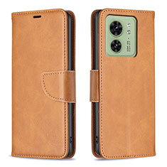 Leather Case Stands Flip Cover Holder B04F for Motorola Moto Edge 40 5G Light Brown