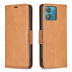 Leather Case Stands Flip Cover Holder B04F for Motorola Moto Edge 40 Neo 5G Light Brown