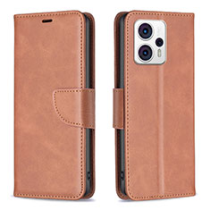 Leather Case Stands Flip Cover Holder B04F for Motorola Moto G13 Brown