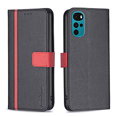 Leather Case Stands Flip Cover Holder B04F for Motorola Moto G22 Black