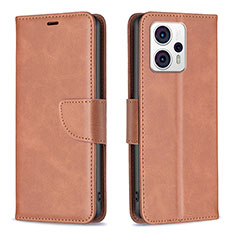 Leather Case Stands Flip Cover Holder B04F for Motorola Moto G23 Brown