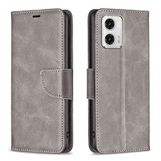 Leather Case Stands Flip Cover Holder B04F for Motorola Moto G73 5G Gray