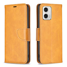 Leather Case Stands Flip Cover Holder B04F for Motorola Moto G73 5G Light Brown