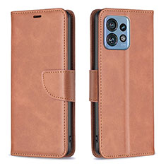 Leather Case Stands Flip Cover Holder B04F for Motorola Moto X40 5G Brown