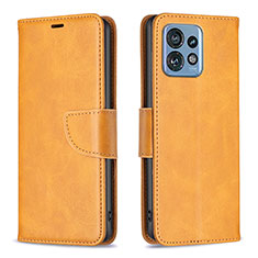 Leather Case Stands Flip Cover Holder B04F for Motorola Moto X40 5G Light Brown