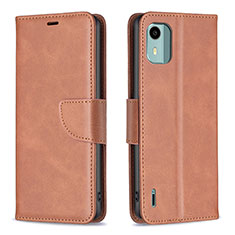 Leather Case Stands Flip Cover Holder B04F for Nokia C12 Pro Brown