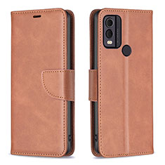 Leather Case Stands Flip Cover Holder B04F for Nokia C22 Brown