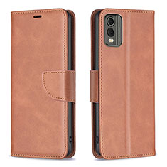 Leather Case Stands Flip Cover Holder B04F for Nokia C32 Brown