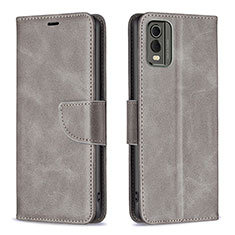 Leather Case Stands Flip Cover Holder B04F for Nokia C32 Gray