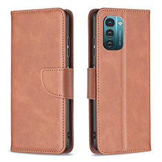 Leather Case Stands Flip Cover Holder B04F for Nokia G21 Brown