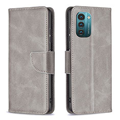 Leather Case Stands Flip Cover Holder B04F for Nokia G21 Gray