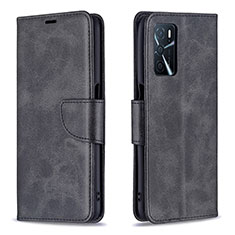 Leather Case Stands Flip Cover Holder B04F for Oppo A16 Black