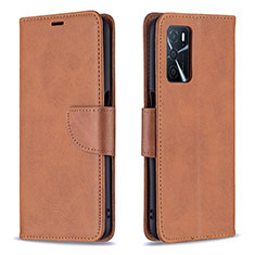 Leather Case Stands Flip Cover Holder B04F for Oppo A16 Brown