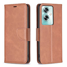 Leather Case Stands Flip Cover Holder B04F for Oppo A2 5G Brown