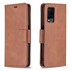 Leather Case Stands Flip Cover Holder B04F for Oppo A54 4G Brown