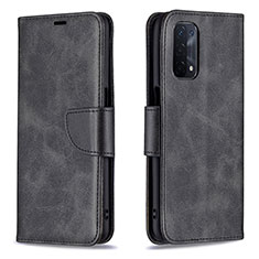Leather Case Stands Flip Cover Holder B04F for Oppo A54 5G Black