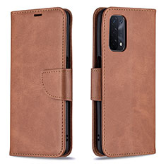 Leather Case Stands Flip Cover Holder B04F for Oppo A54 5G Brown