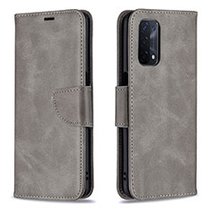 Leather Case Stands Flip Cover Holder B04F for Oppo A54 5G Gray