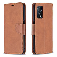 Leather Case Stands Flip Cover Holder B04F for Oppo A54s Brown