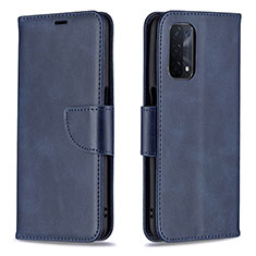 Leather Case Stands Flip Cover Holder B04F for Oppo A74 5G Blue