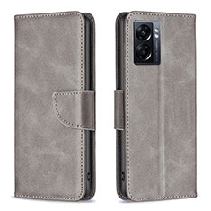 Leather Case Stands Flip Cover Holder B04F for Oppo A77 5G Gray