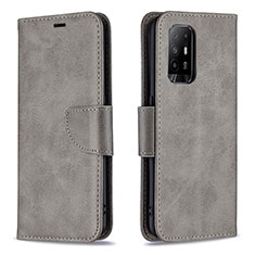 Leather Case Stands Flip Cover Holder B04F for Oppo A94 5G Gray