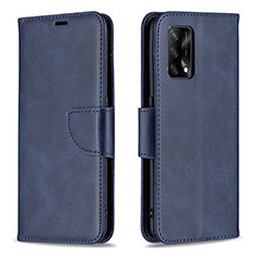 Leather Case Stands Flip Cover Holder B04F for Oppo A95 4G Blue