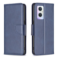 Leather Case Stands Flip Cover Holder B04F for Oppo A96 5G Blue