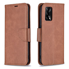 Leather Case Stands Flip Cover Holder B04F for Oppo F19 Brown