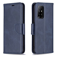 Leather Case Stands Flip Cover Holder B04F for Oppo F19 Pro+ Plus 5G Blue