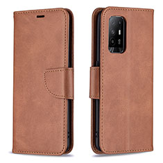 Leather Case Stands Flip Cover Holder B04F for Oppo F19 Pro+ Plus 5G Brown