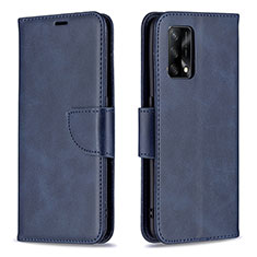 Leather Case Stands Flip Cover Holder B04F for Oppo F19s Blue