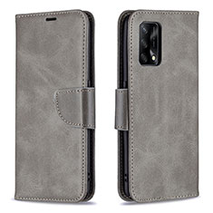 Leather Case Stands Flip Cover Holder B04F for Oppo F19s Gray