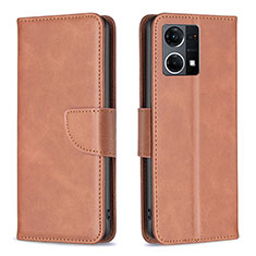 Leather Case Stands Flip Cover Holder B04F for Oppo F21 Pro 4G Brown