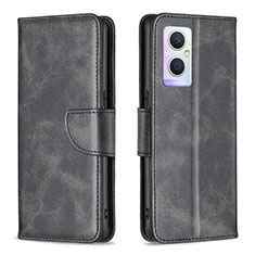 Leather Case Stands Flip Cover Holder B04F for Oppo F21 Pro 5G Black