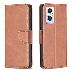 Leather Case Stands Flip Cover Holder B04F for Oppo F21 Pro 5G Brown