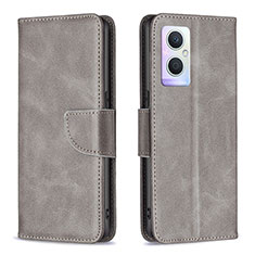 Leather Case Stands Flip Cover Holder B04F for Oppo F21 Pro 5G Gray