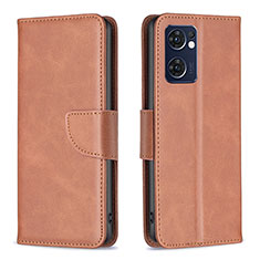 Leather Case Stands Flip Cover Holder B04F for Oppo Find X5 Lite 5G Brown