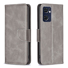 Leather Case Stands Flip Cover Holder B04F for Oppo Find X5 Lite 5G Gray