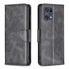 Leather Case Stands Flip Cover Holder B04F for Oppo Find X5 Pro 5G Black