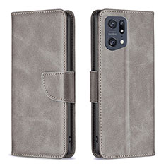 Leather Case Stands Flip Cover Holder B04F for Oppo Find X5 Pro 5G Gray