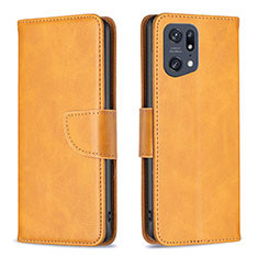 Leather Case Stands Flip Cover Holder B04F for Oppo Find X5 Pro 5G Light Brown