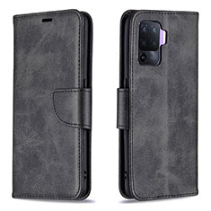 Leather Case Stands Flip Cover Holder B04F for Oppo Reno5 Lite Black