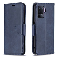 Leather Case Stands Flip Cover Holder B04F for Oppo Reno5 Lite Blue