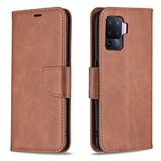 Leather Case Stands Flip Cover Holder B04F for Oppo Reno5 Lite Brown